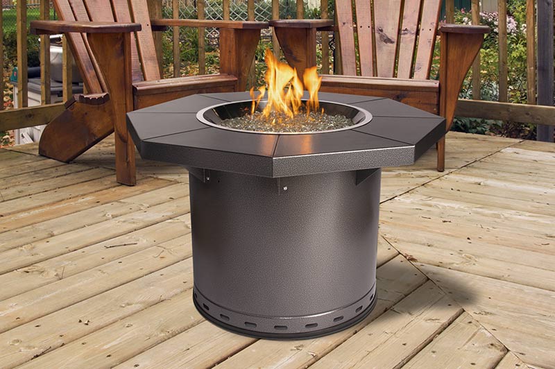 Gas fire table on patio